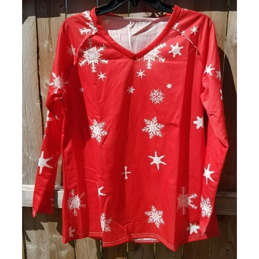 2X Ugly Sweater Long Sleeve Sweatshirt Women's Red Christmas Winter Snowflakes